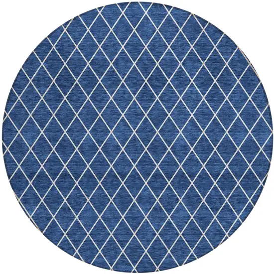 8' Navy Blue And Ivory Round Geometric Washable Indoor Outdoor Area Rug Photo 2
