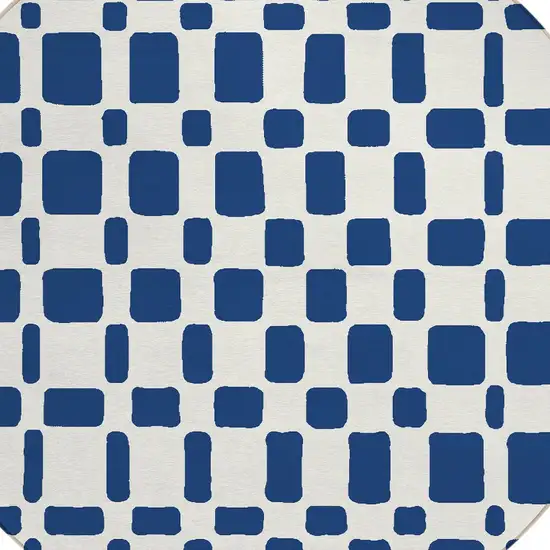 8' Navy Blue And Ivory Round Geometric Washable Indoor Outdoor Area Rug Photo 4