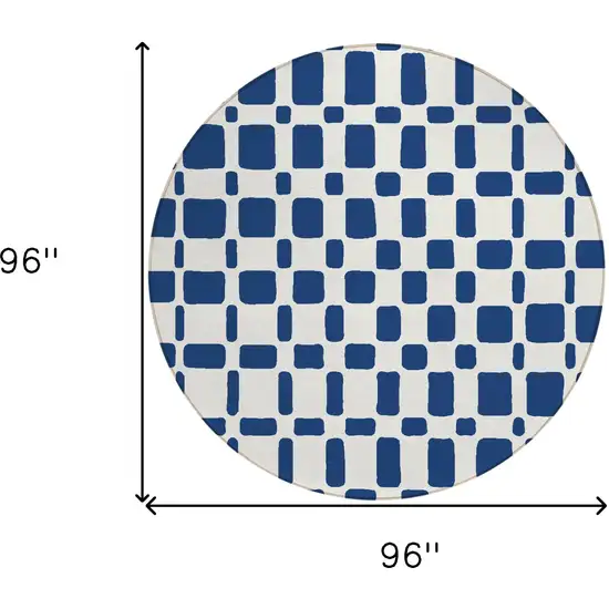 8' Navy Blue And Ivory Round Geometric Washable Indoor Outdoor Area Rug Photo 3
