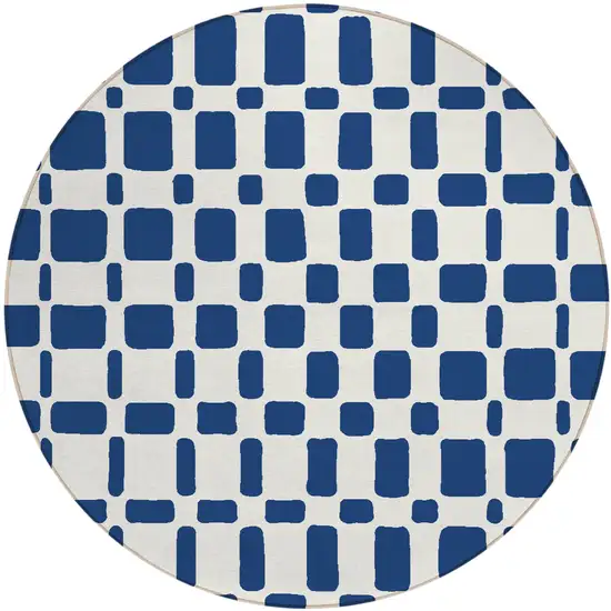 8' Navy Blue And Ivory Round Geometric Washable Indoor Outdoor Area Rug Photo 2