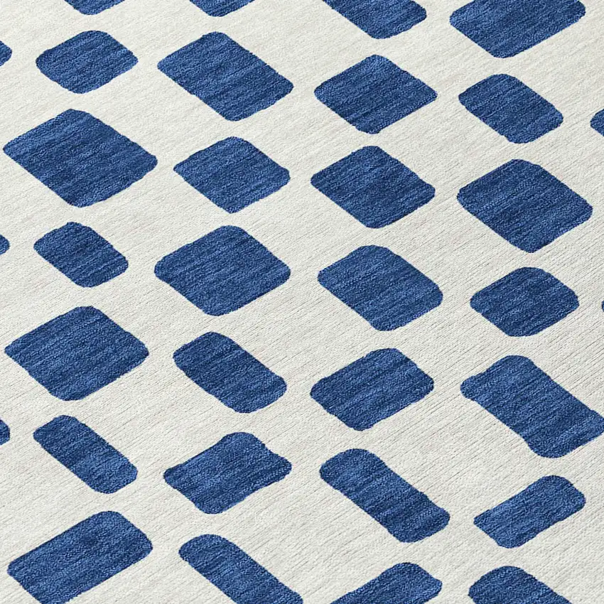 8' Navy Blue And Ivory Round Geometric Washable Indoor Outdoor Area Rug Photo 8