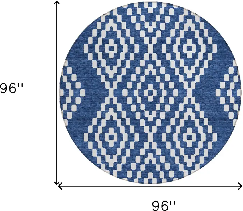 8' Navy Blue And Ivory Round Geometric Washable Indoor Outdoor Area Rug Photo 3
