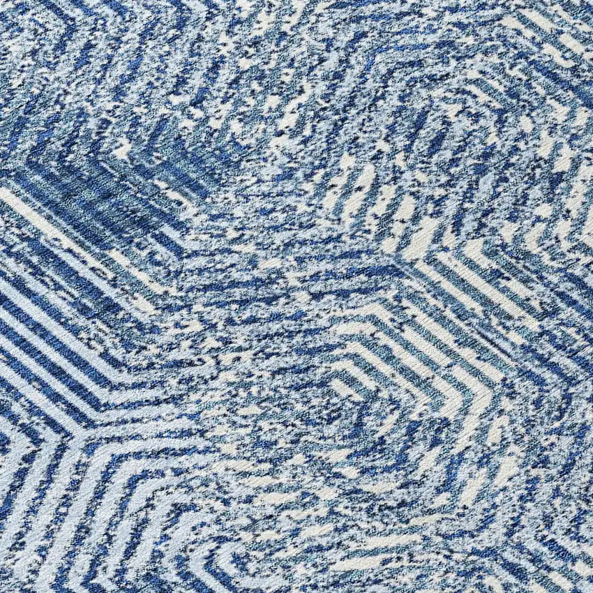8' Navy Blue And Ivory Round Geometric Washable Indoor Outdoor Area Rug Photo 8
