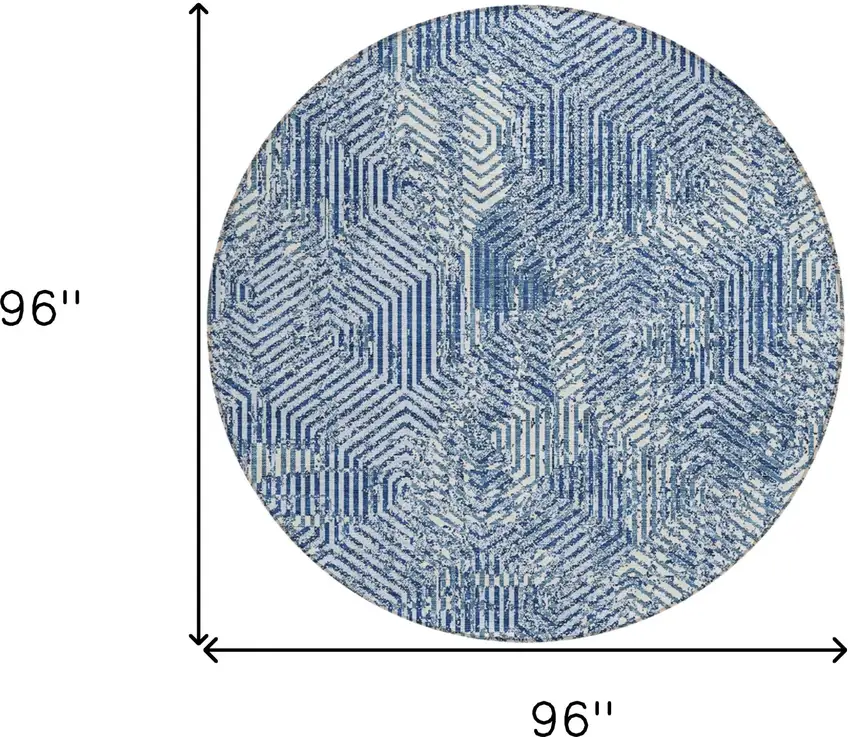 8' Navy Blue And Ivory Round Geometric Washable Indoor Outdoor Area Rug Photo 3