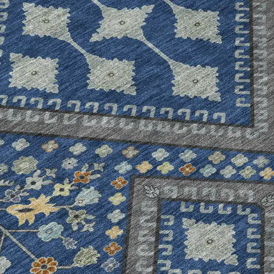 8' Navy Blue And Ivory Round Medallion Washable Indoor Outdoor Area Rug Photo 6