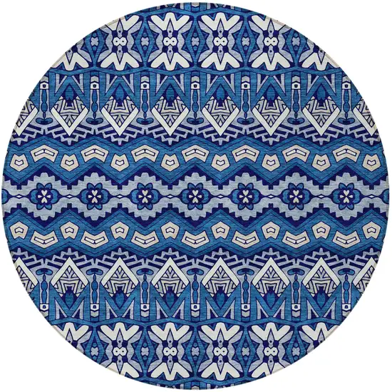 8' Navy Blue And Ivory Round Moroccan Washable Indoor Outdoor Area Rug Photo 4