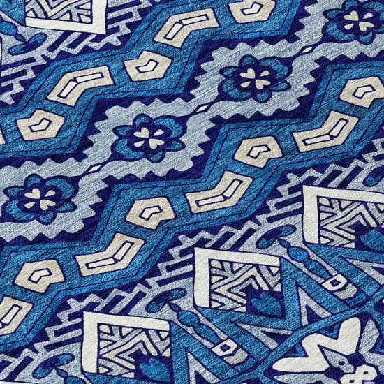 8' Navy Blue And Ivory Round Moroccan Washable Indoor Outdoor Area Rug Photo 7