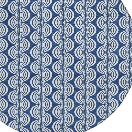 8' Navy Blue And Ivory Round Ogee Washable Indoor Outdoor Area Rug Photo 5