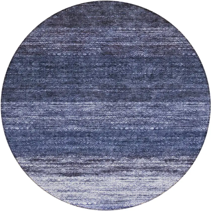 8' Navy Blue And Ivory Round Ombre Washable Indoor Outdoor Area Rug Photo 2