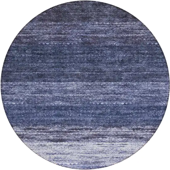 8' Navy Blue And Ivory Round Ombre Washable Indoor Outdoor Area Rug Photo 2