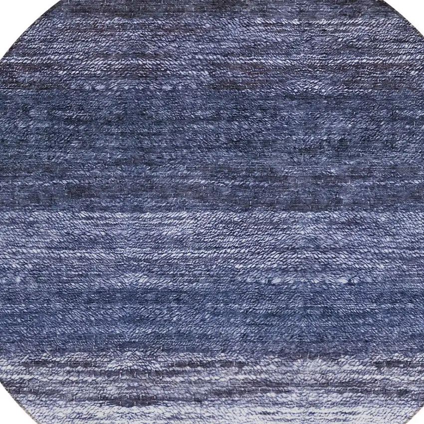 8' Navy Blue And Ivory Round Ombre Washable Indoor Outdoor Area Rug Photo 4