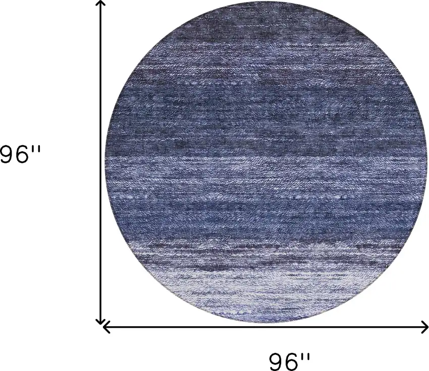 8' Navy Blue And Ivory Round Ombre Washable Indoor Outdoor Area Rug Photo 3