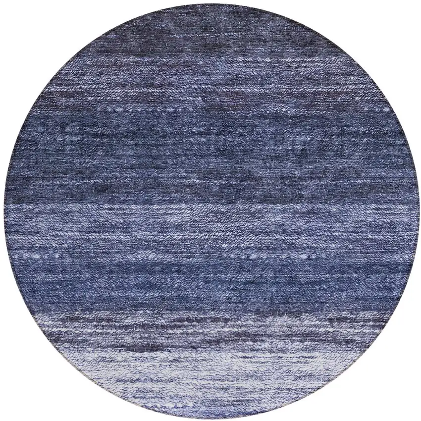 8' Navy Blue And Ivory Round Ombre Washable Indoor Outdoor Area Rug Photo 5