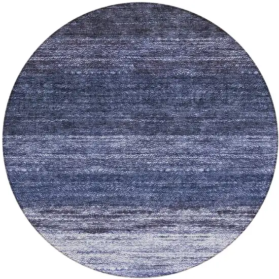 8' Navy Blue And Ivory Round Ombre Washable Indoor Outdoor Area Rug Photo 5