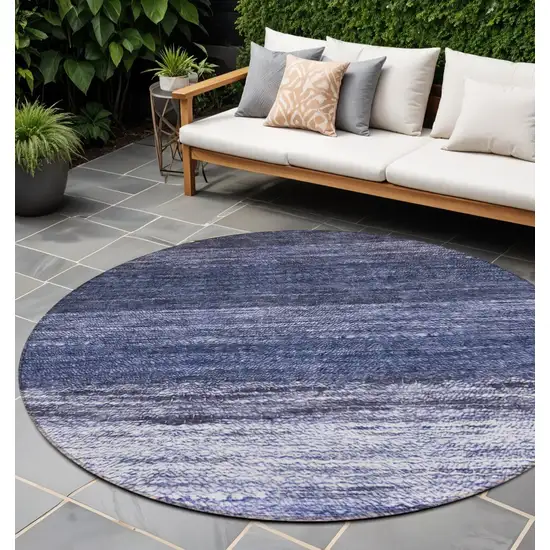 8' Navy Blue And Ivory Round Ombre Washable Indoor Outdoor Area Rug Photo 1