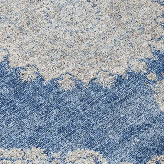 8' Navy Blue And Ivory Round Oriental Washable Indoor Outdoor Area Rug Photo 8