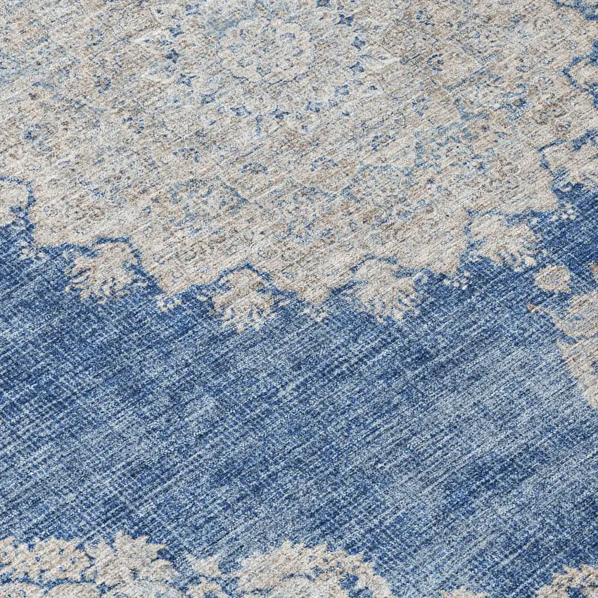 8' Navy Blue And Ivory Round Oriental Washable Indoor Outdoor Area Rug Photo 8