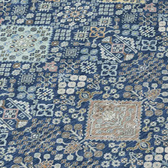 8' Navy Blue And Ivory Round Oriental Washable Indoor Outdoor Area Rug Photo 7