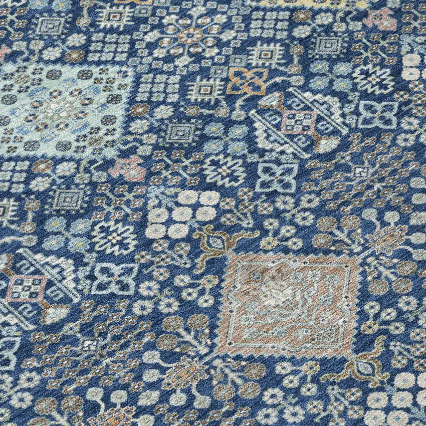 8' Navy Blue And Ivory Round Oriental Washable Indoor Outdoor Area Rug Photo 7