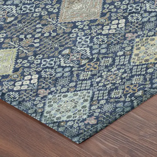 8' Navy Blue And Ivory Round Oriental Washable Indoor Outdoor Area Rug Photo 6