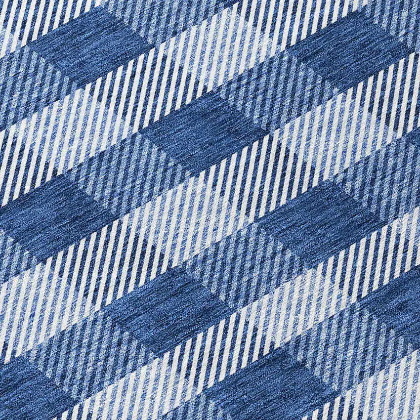 8' Navy Blue And Ivory Round Plaid Washable Indoor Outdoor Area Rug Photo 8