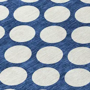 Photo of 8' Navy Blue And Ivory Round Polka Dot Washable Indoor Outdoor Area Rug