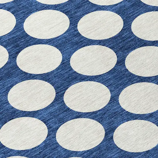 8' Navy Blue And Ivory Round Polka Dot Washable Indoor Outdoor Area Rug Photo 8
