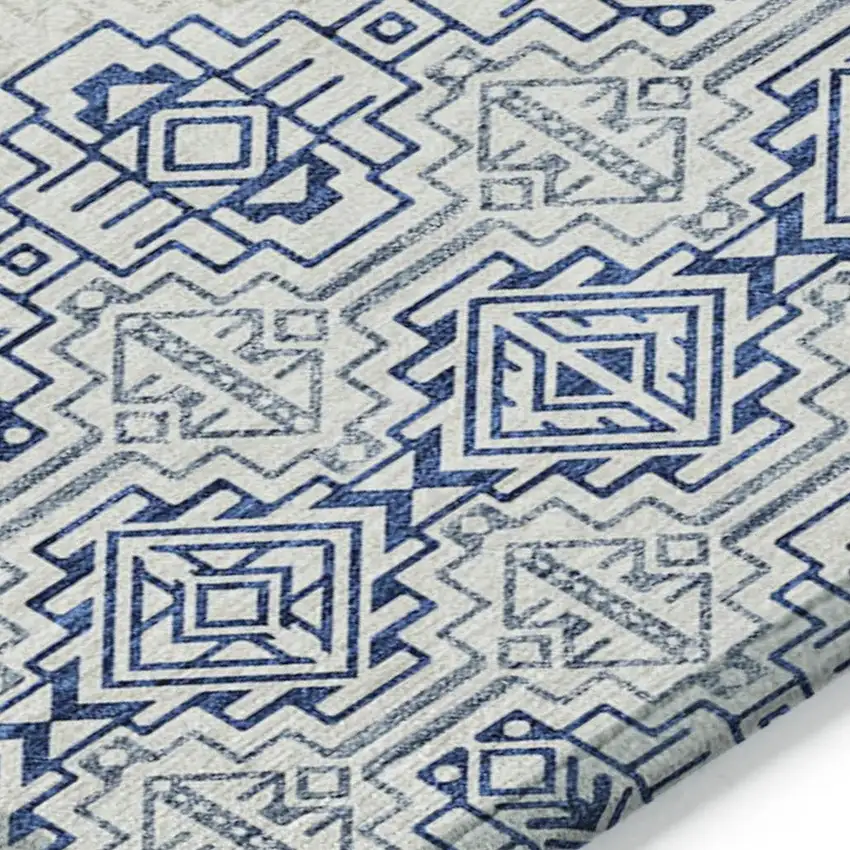 8' Navy Blue And Ivory Round Southwestern Washable Indoor Outdoor Area Rug Photo 5