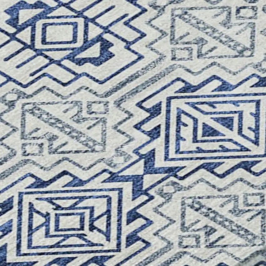 8' Navy Blue And Ivory Round Southwestern Washable Indoor Outdoor Area Rug Photo 4