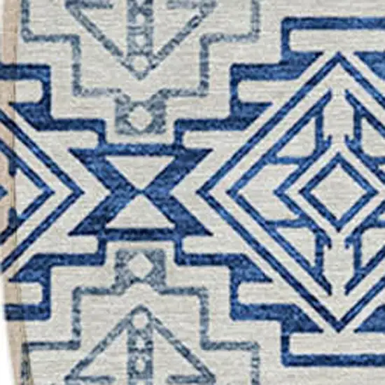 8' Navy Blue And Ivory Round Southwestern Washable Indoor Outdoor Area Rug Photo 3