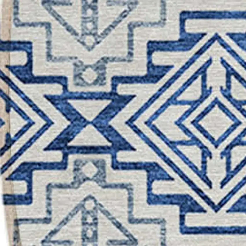 8' Navy Blue And Ivory Round Southwestern Washable Indoor Outdoor Area Rug Photo 3