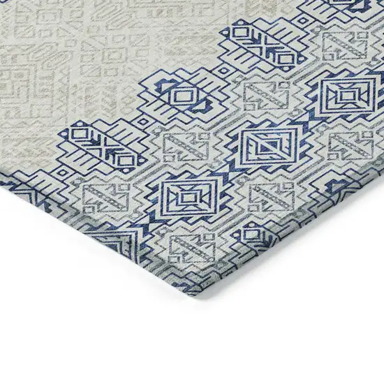 8' Navy Blue And Ivory Round Southwestern Washable Indoor Outdoor Area Rug Photo 6