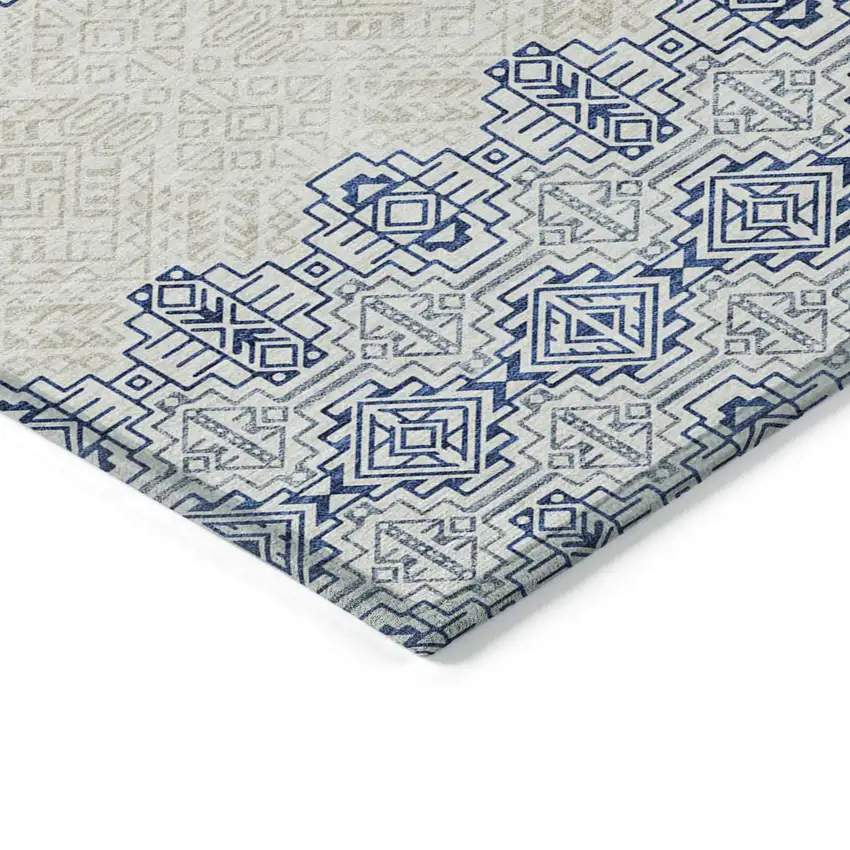 8' Navy Blue And Ivory Round Southwestern Washable Indoor Outdoor Area Rug Photo 6