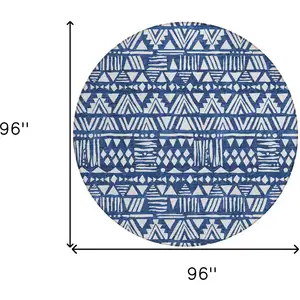 Photo of 8' Navy Blue And Ivory Round Southwestern Washable Indoor Outdoor Area Rug