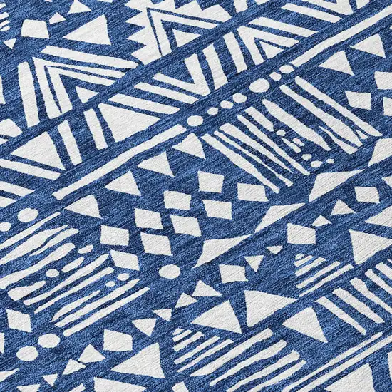 8' Navy Blue And Ivory Round Southwestern Washable Indoor Outdoor Area Rug Photo 8