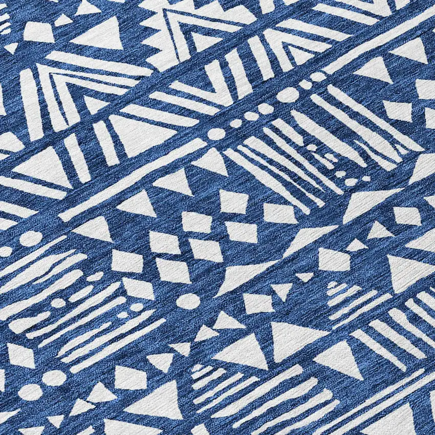 8' Navy Blue And Ivory Round Southwestern Washable Indoor Outdoor Area Rug Photo 8