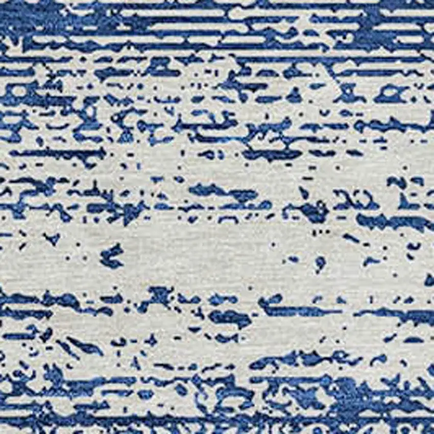 8' Navy Blue And Ivory Round Striped Washable Indoor Outdoor Area Rug Photo 5