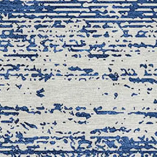 8' Navy Blue And Ivory Round Striped Washable Indoor Outdoor Area Rug Photo 5