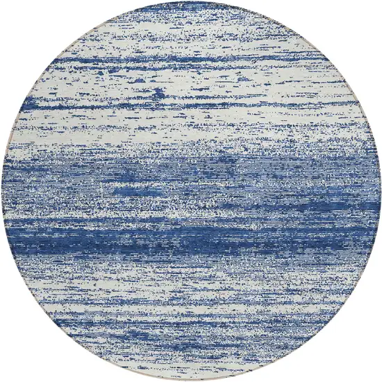 8' Navy Blue And Ivory Round Striped Washable Indoor Outdoor Area Rug Photo 2