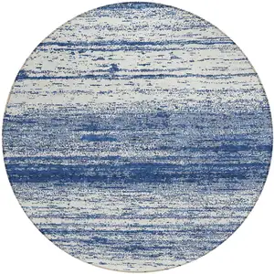 Photo of 8' Navy Blue And Ivory Round Striped Washable Indoor Outdoor Area Rug
