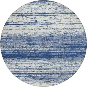 Photo of 8' Navy Blue And Ivory Round Striped Washable Indoor Outdoor Area Rug