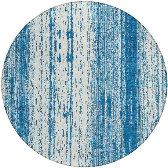 8' Navy Blue And Ivory Round Striped Washable Indoor Outdoor Area Rug Photo 2