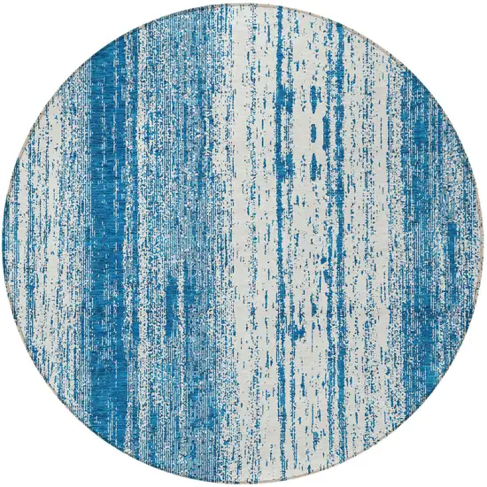 8' Navy Blue And Ivory Round Striped Washable Indoor Outdoor Area Rug Photo 7