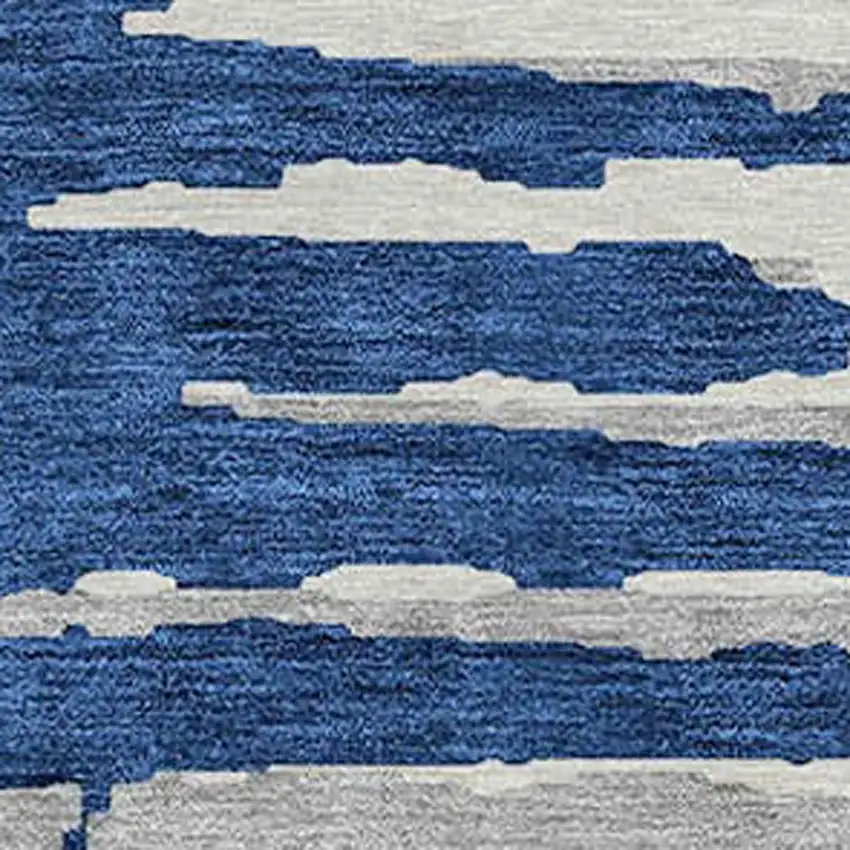 8' Navy Blue And Ivory Round Striped Washable Indoor Outdoor Area Rug Photo 5