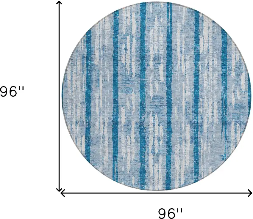 8' Navy Blue And Ivory Round Striped Washable Indoor Outdoor Area Rug Photo 3