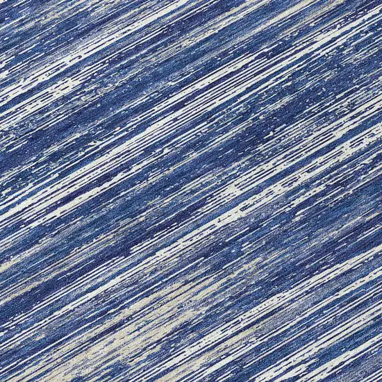 8' Navy Blue And Ivory Round Striped Washable Indoor Outdoor Area Rug Photo 8