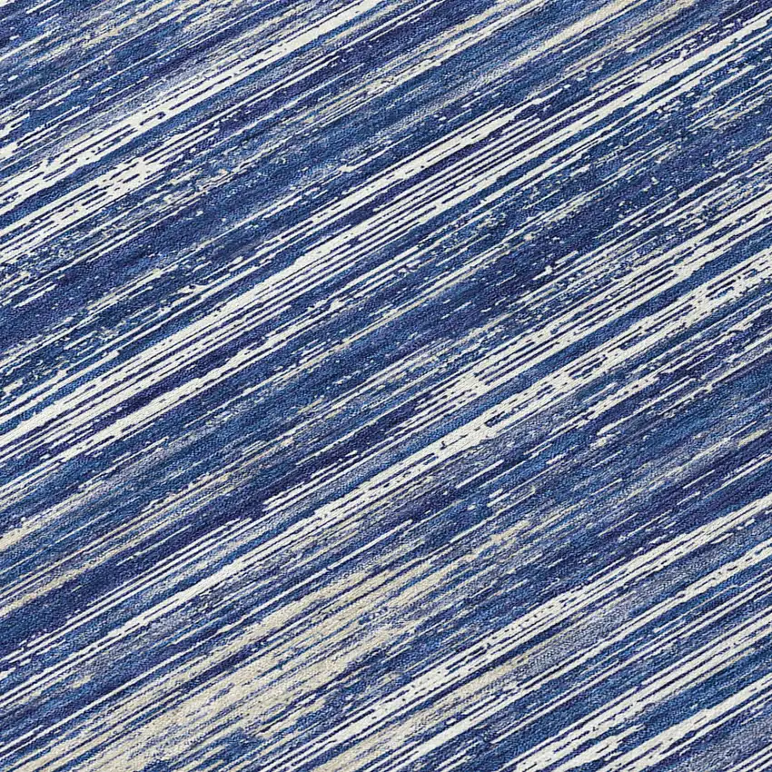 8' Navy Blue And Ivory Round Striped Washable Indoor Outdoor Area Rug Photo 8