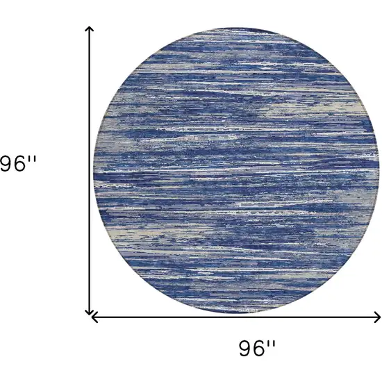 8' Navy Blue And Ivory Round Striped Washable Indoor Outdoor Area Rug Photo 3