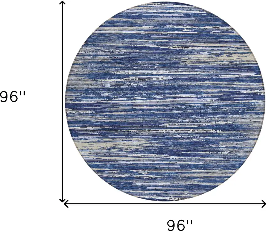 8' Navy Blue And Ivory Round Striped Washable Indoor Outdoor Area Rug Photo 3