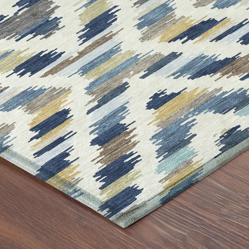 8' Navy Blue And Ivory Round Tribal Washable Indoor Outdoor Area Rug Photo 6